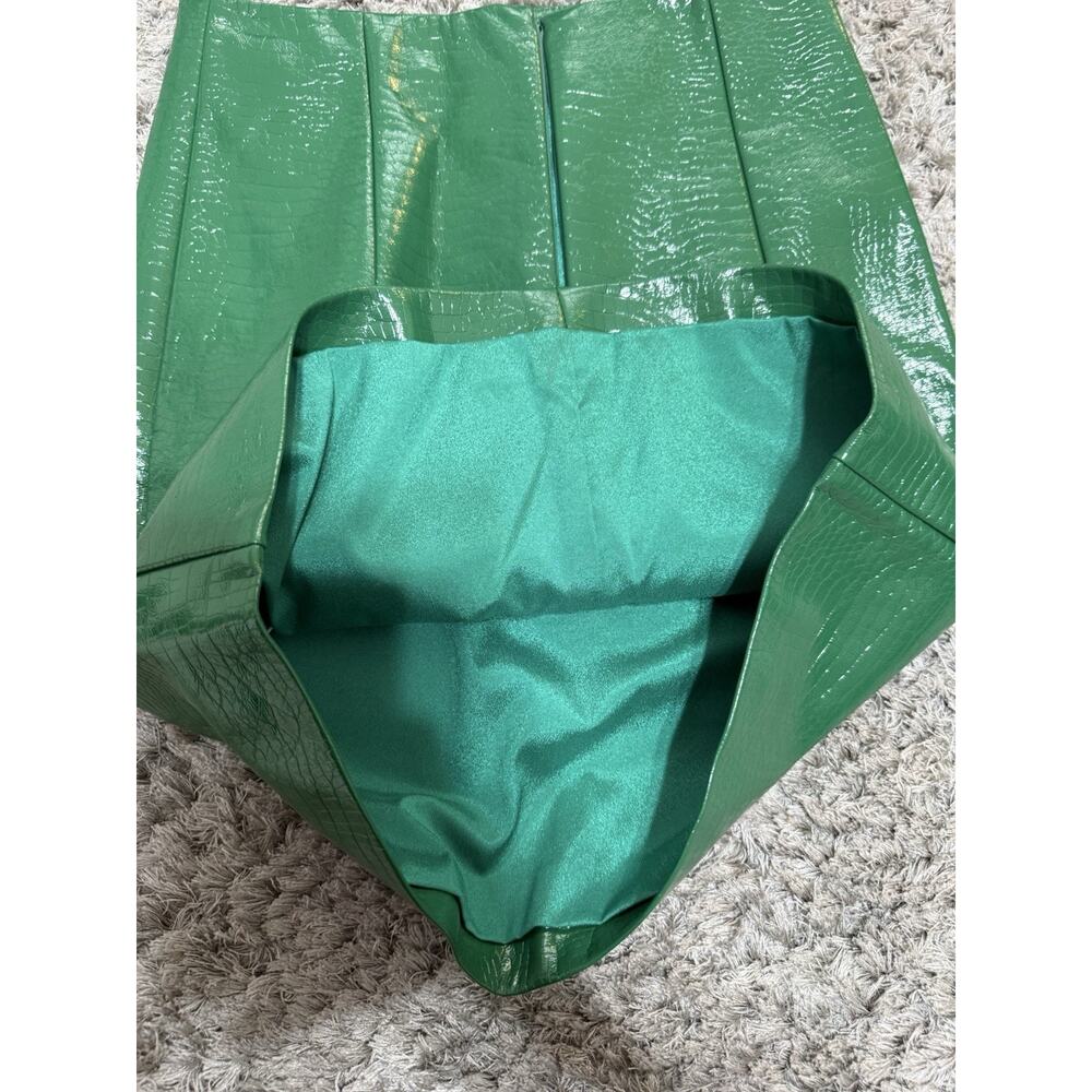 Porridge Anthropologie Women XS Mini Skirt Faux Leather Green Croc Embossed - Picture 7 of 13